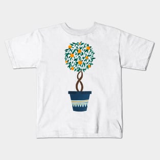 Orange tree in a blue pot Kids T-Shirt